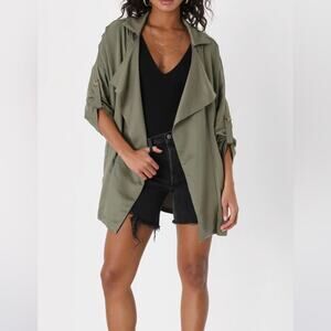 Lulu's Lucky Break Oversized Jacket Army Green Open Front Coat Preppy Size S
